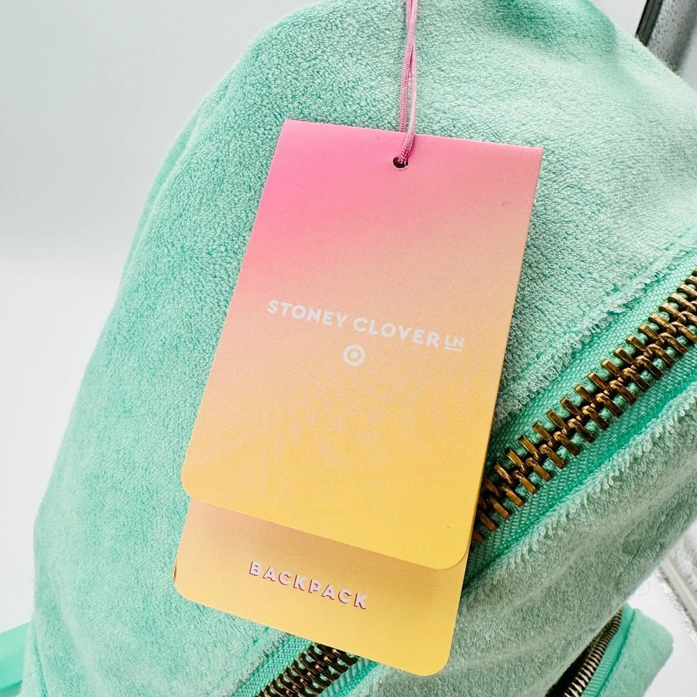 Stoney Clover Lane x Target Mint Green Terry Embossed Backpack Gold Hardware NWT